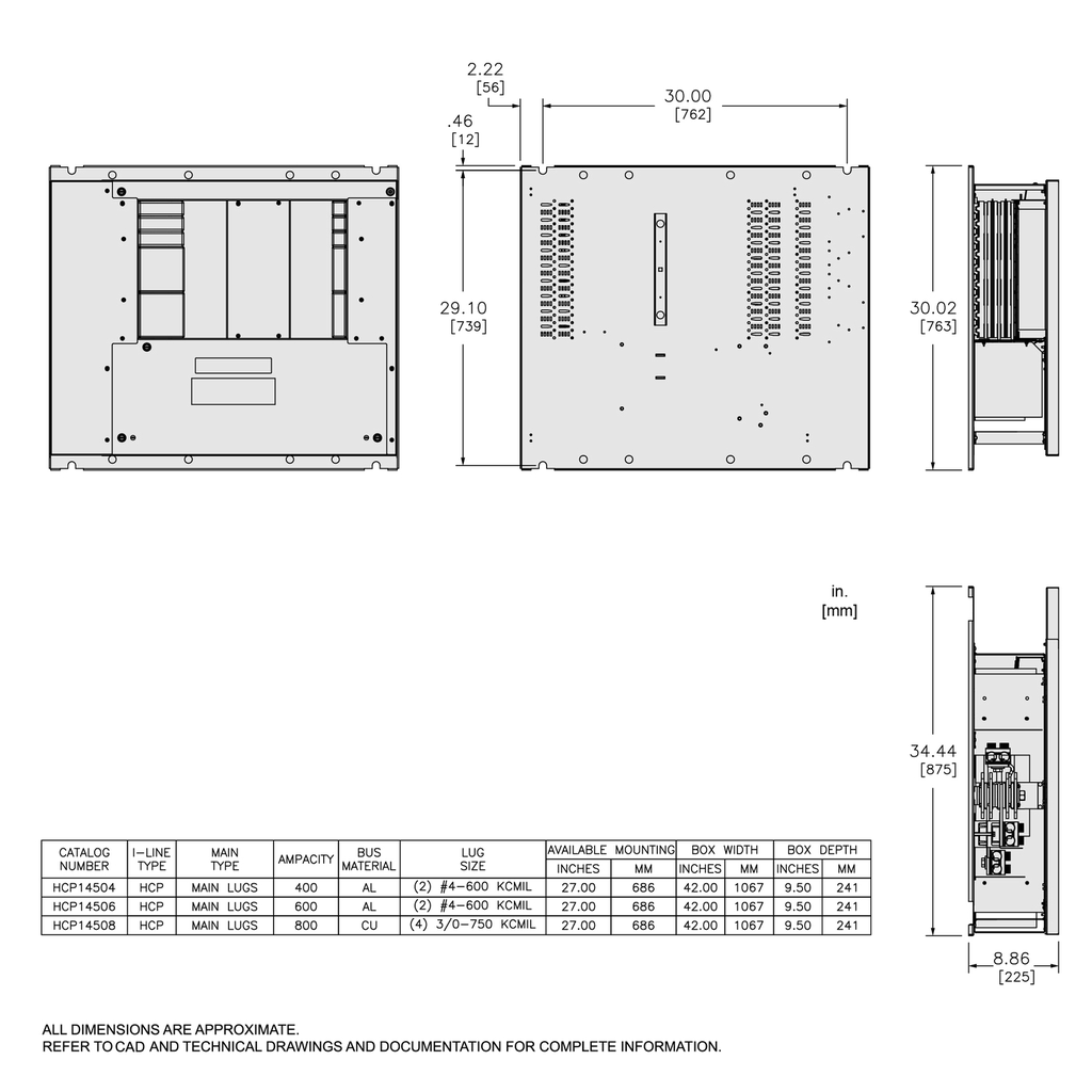 Mayer-DDS-Interior, I-Line Panelboard, HCP, 600A, main lugs, 27in CB space, for 42in W x 50in H x 9.5in D box, Al bus-2