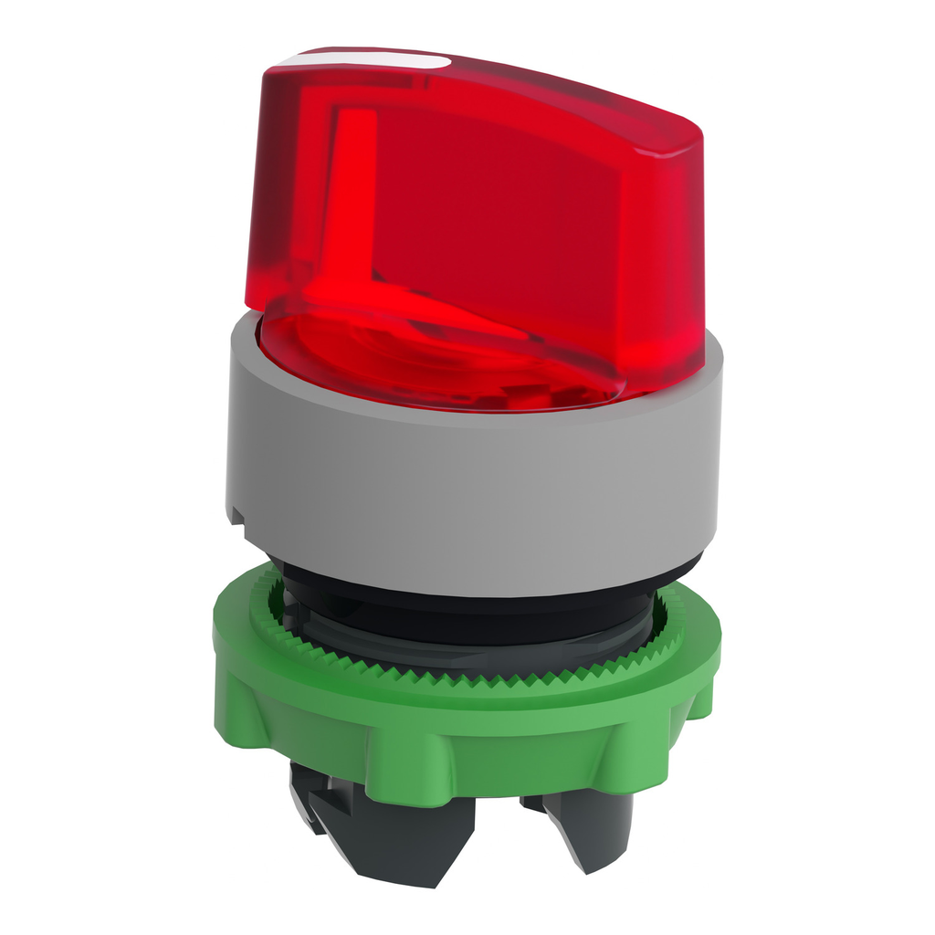 Mayer-DDS-Head for illuminated selector switch, Harmony XB5, grey bezel, red handle, 22mm, universal LED, 3 positions, right to left-2