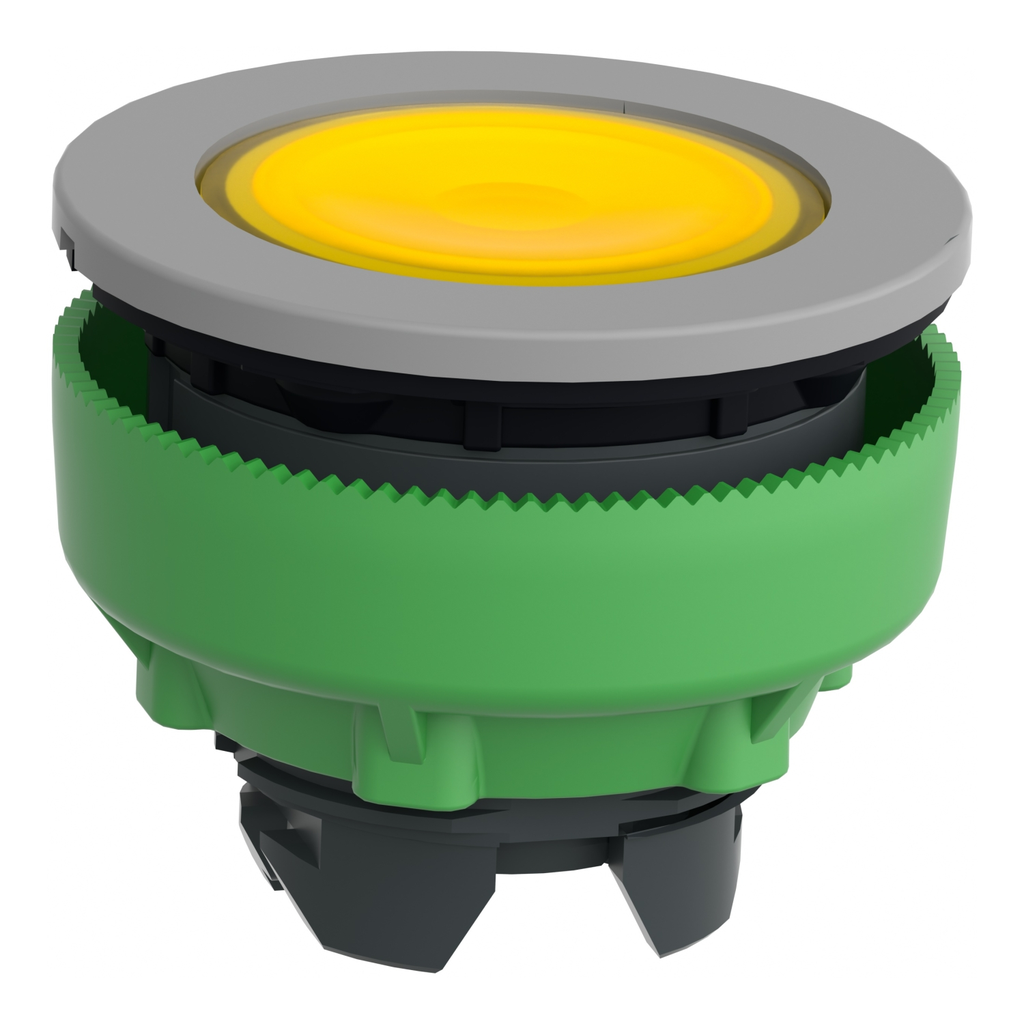 Mayer-DDS-Head for illuminated push button, Harmony XB5, grey bezel, yellow flush mounted, 30mm, universal LED, push-push, unmarked-2
