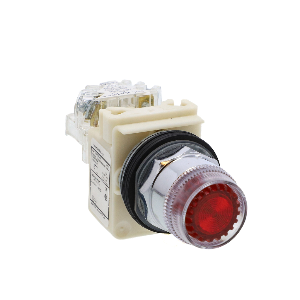 Mayer-DDS-Illuminated push-button, Harmony 9001K, metal, plastic guard flush, red, 30mm, spring return, LED red, 120V, 1 C/O-1