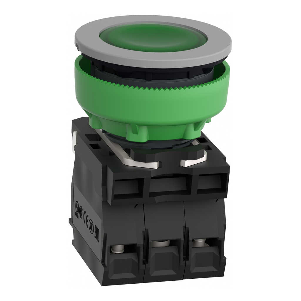 Mayer-DDS-Illuminated push button, Harmony XB5, grey bezel, green flush mounted, 30mm, universal LED, 1NO + 1NC, 24V AC-2