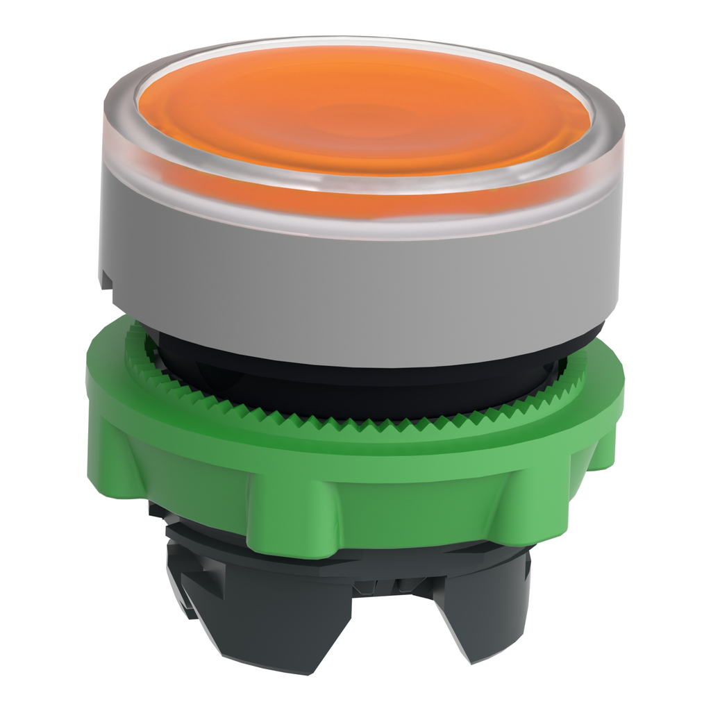 Mayer-DDS-Head for illuminated push button, Harmony XB5, grey bezel, orange flush, 22mm, universal LED, spring return, plain lens-2