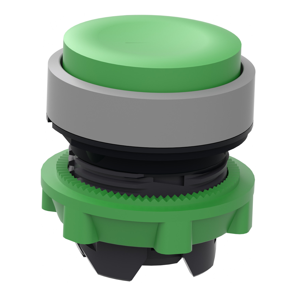 Mayer-DDS-Push button head, Harmony XB5, plastic, projecting, green, 22mm, spring return, unmarked, grey bezel-2