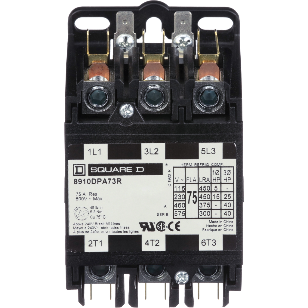 Mayer-DDS-Contactor, Definite Purpose, 75A, 3 pole, 40 HP at 575 VAC, 3 phase, 208/240 VAC 60 Hz 220 VAC 50 Hz coil, open-2
