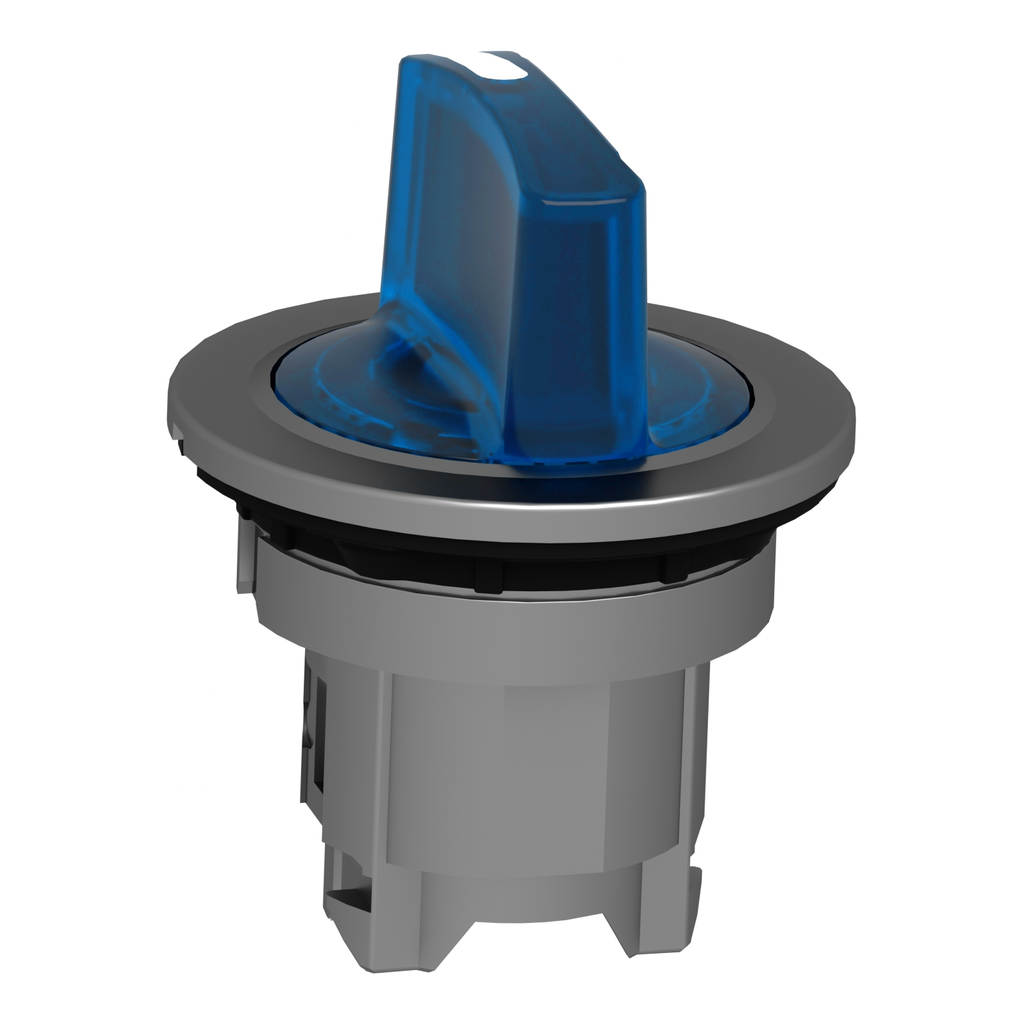Mayer-DDS-Head for illuminated selector switch, Harmony XB4, universal LED, blue handle, flush, 30mm, 3 positions, spring return-2