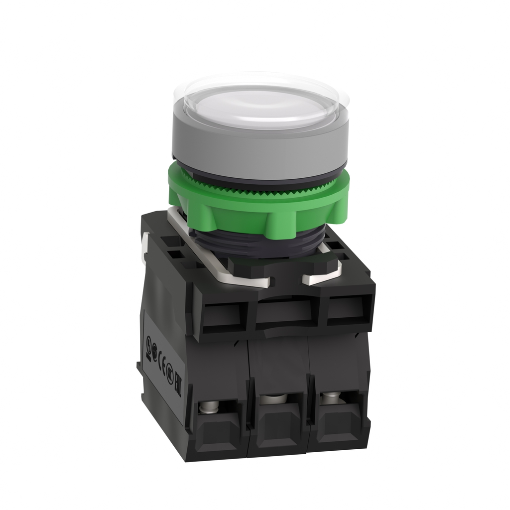 Mayer-DDS-Illuminated push button, Harmony XB5, grey bezel, white flush, 22mm, universal LED, spring return, 1NO + 1NC, 24V AC-2