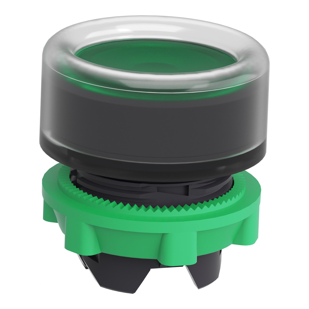 Mayer-DDS-Head for illuminated push button, Harmony XB5, plastic, green flush, 22mm, universal LED, plain lens, clear boot-2