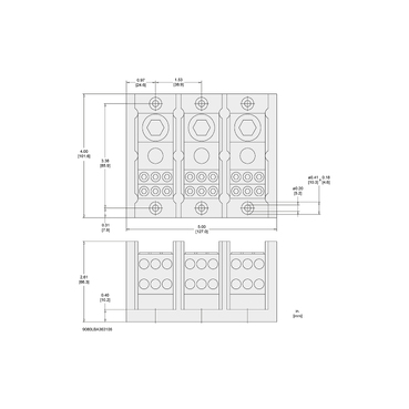 Mayer-DDS-Power distribution block, Linergy, 3 pole, 1 line, 6 load, 335A Cu, 270A Al, 600V-2