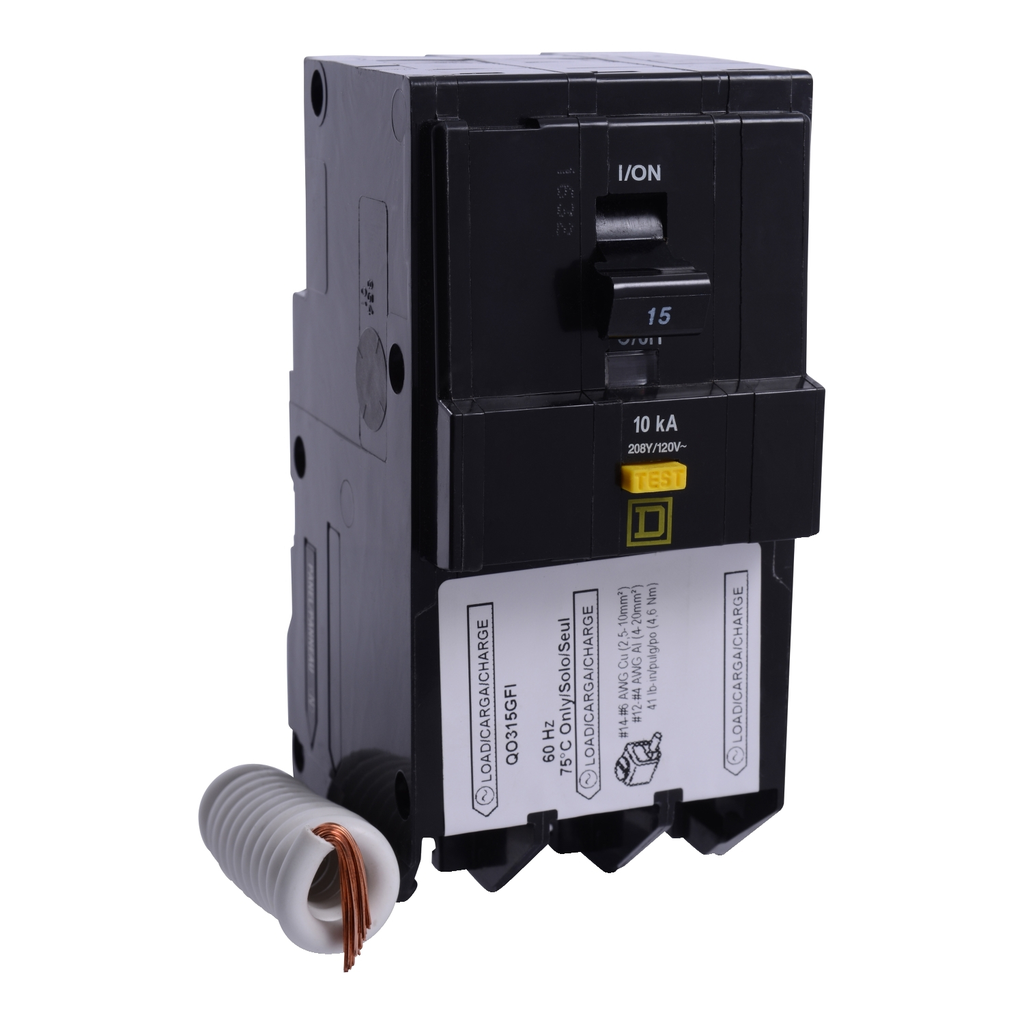Mayer-DDS-Mini circuit breaker, QO, 15A, 3 pole, 208Y/120VAC, 10kA, plug in, 6mA grd fault A, pigtail [TAA]-1