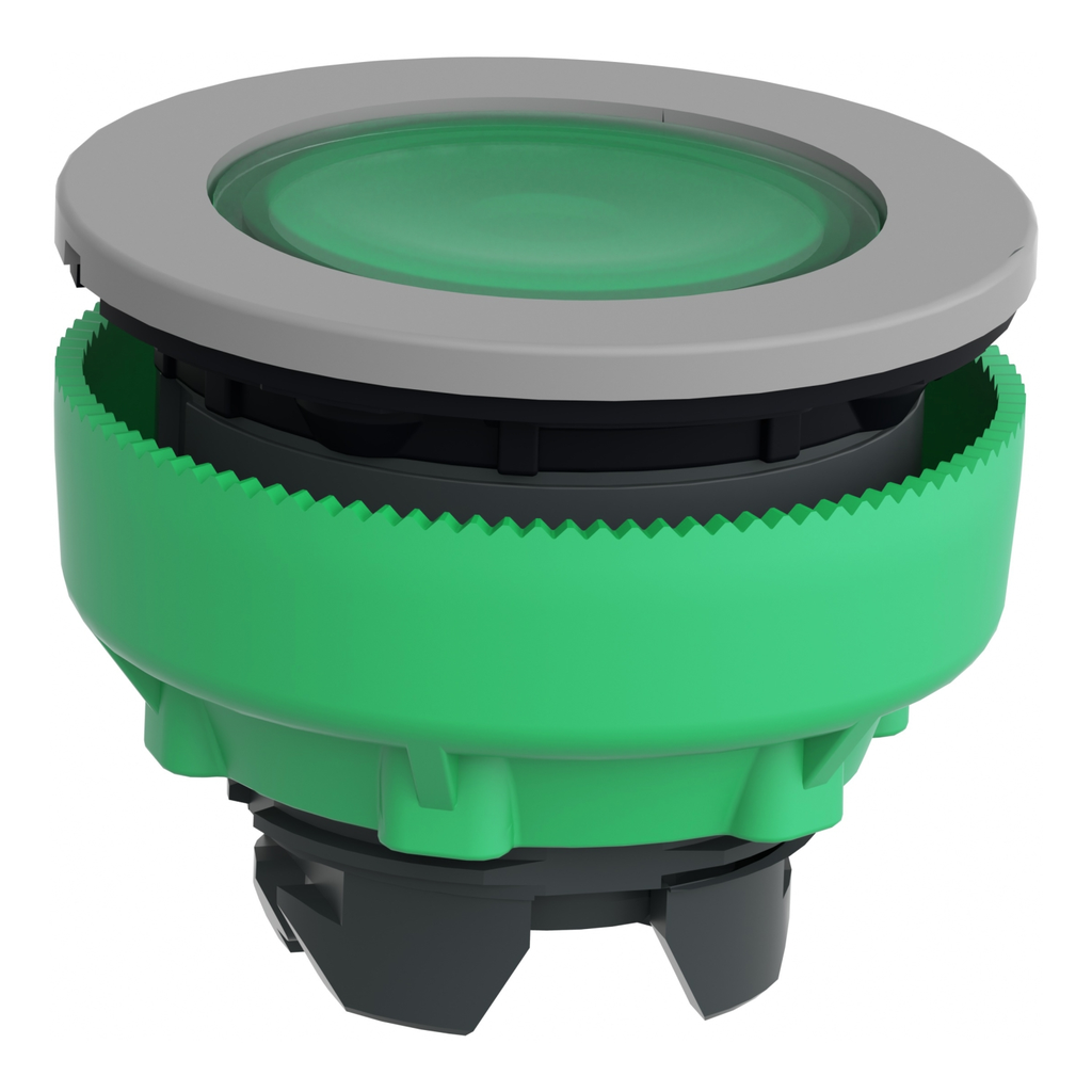 Mayer-DDS-Head for illuminated push button, Harmony XB5, grey bezel, green, 30mm, universal LED, spring return, plain lens-2