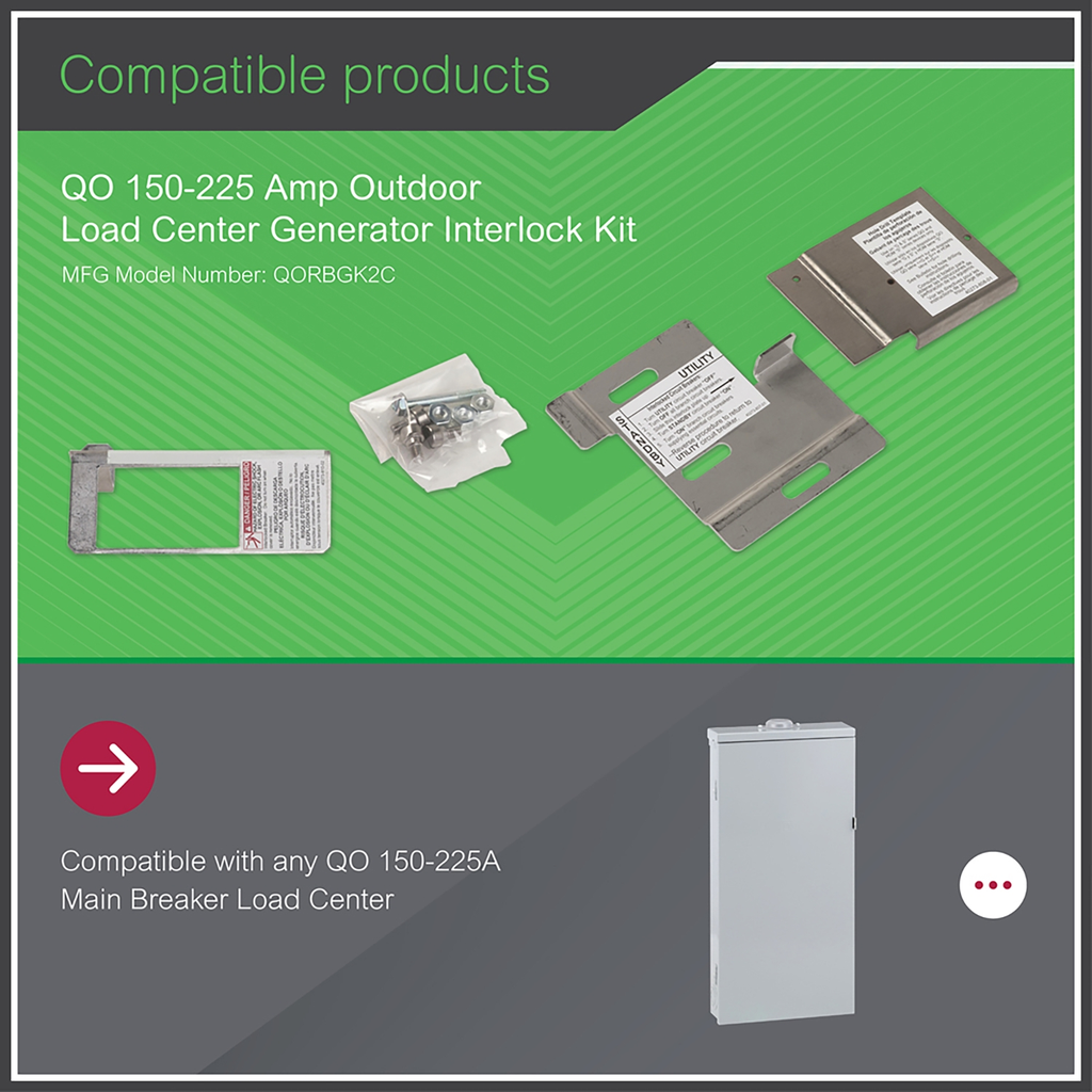 Mayer-DDS-Load center accessory, QO, generator interlock kit, 150A to 225A, 2 pole, use with QOM2, retaining kit, clamshell-2