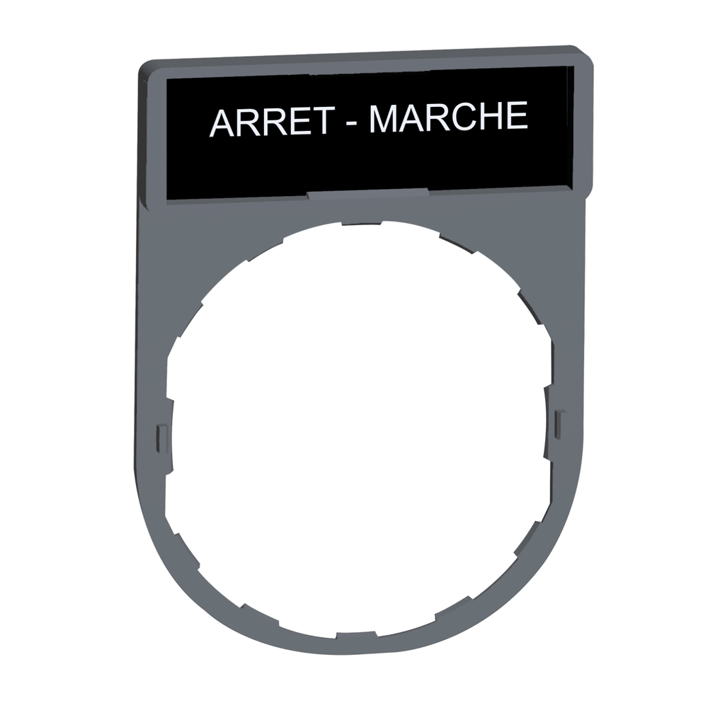 Mayer-DDS-Legend holder, Harmony XB5, 30 x 40mm, grey bezel, 8 x 27mm legend, marked ARRET - MARCHE-1