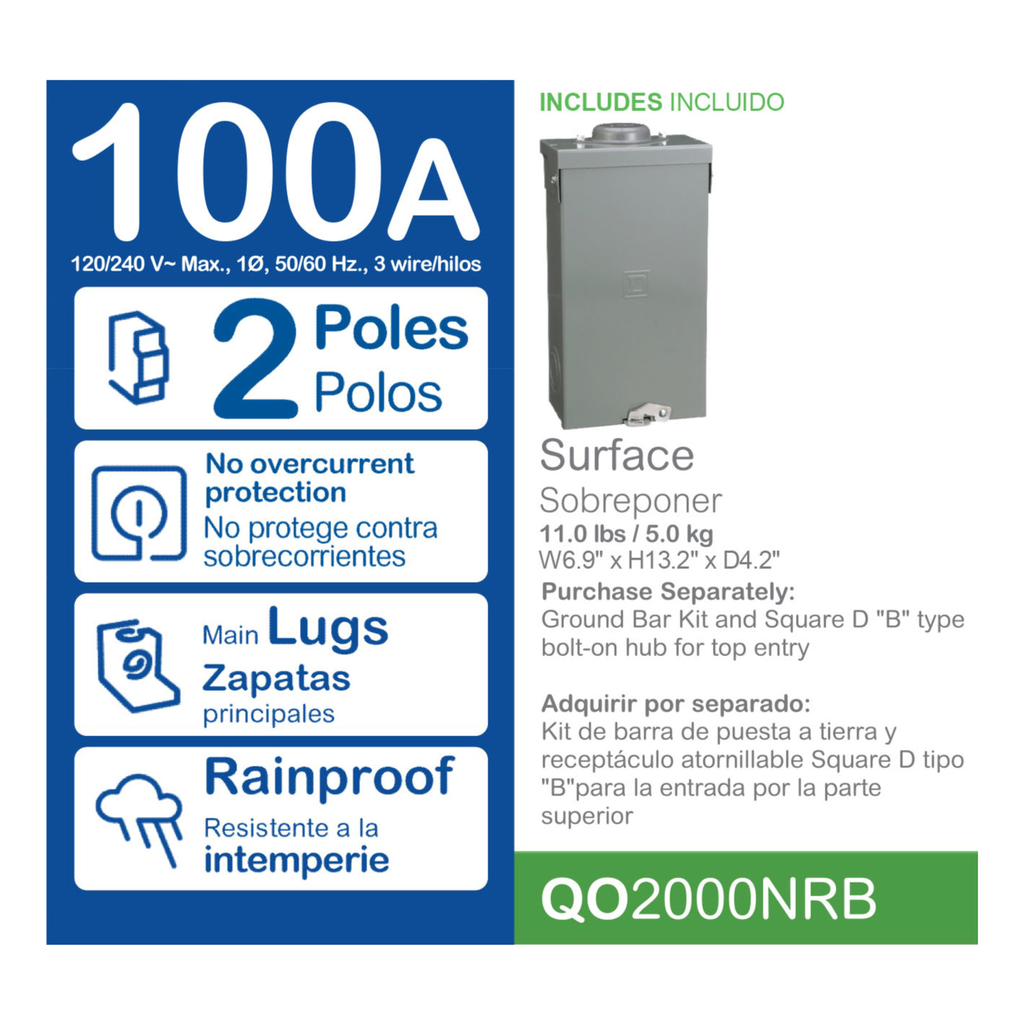 Mayer-DDS-Enclosed molded case switch, QO, 100A, 2 pole, 240VAC, 10kA, plug in mount, NEMA 3R-2