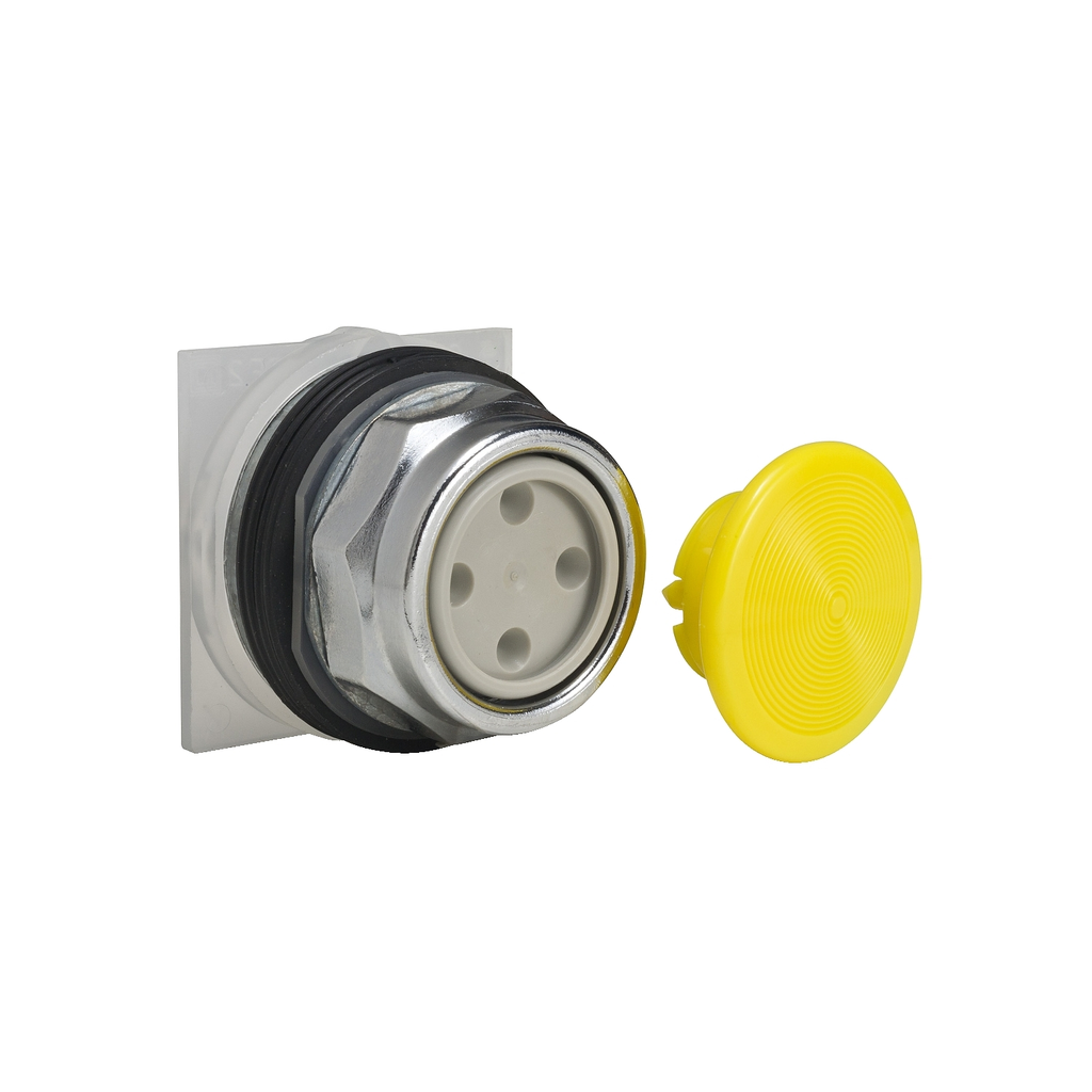 Mayer-DDS-30mm push button, Type K, nonilluminated mushroom button, 1.375 inch yellow, 6A at 120VAC, 1NO/1NC contact, NEMA 4, 13-1