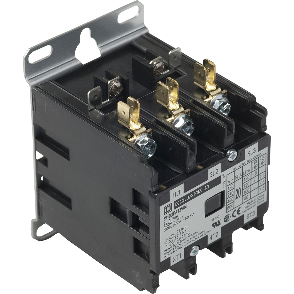 Mayer-DDS-Contactor, Definite Purpose, 20A, 3 pole, 7.5 HP at 575 VAC, 3 phase, 277 VAC 60 Hz coil, open-1