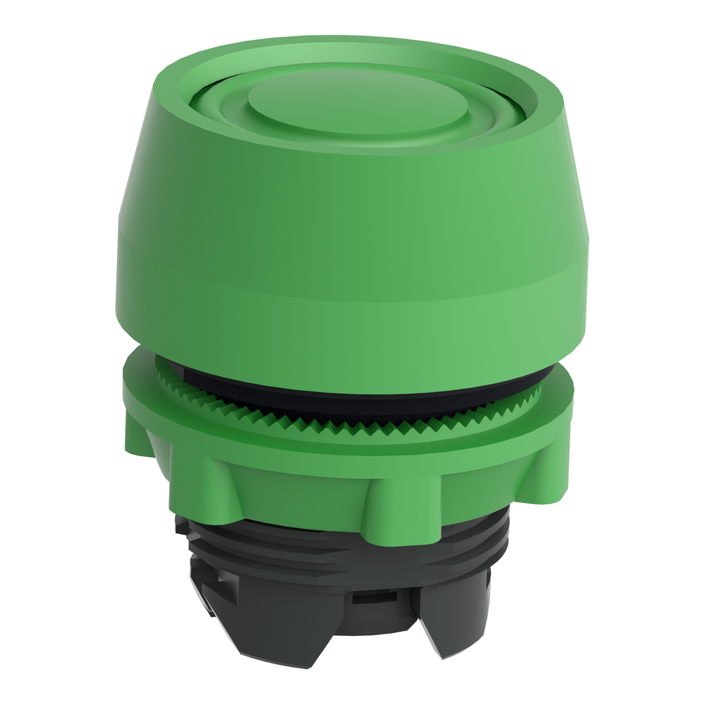 Mayer-DDS-Head for non illuminated push button, Harmony XB5, plastic, flush, green, 22mm, spring return, coloured boot, unmarked-2