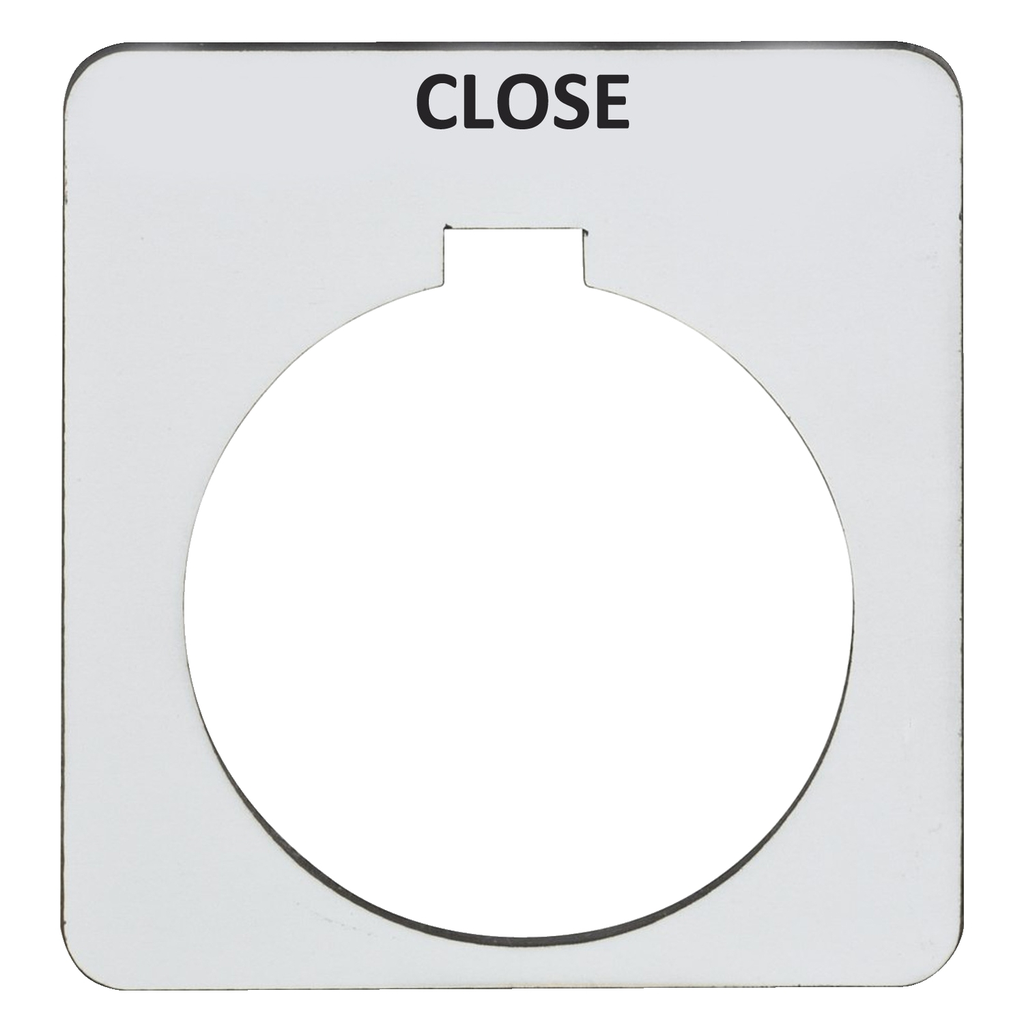 Mayer-DDS-Legend, Harmony 9001K, Harmony 9001SK, 30mm, plastic, silver with black letters, 57mm square, marking CLOSE-1