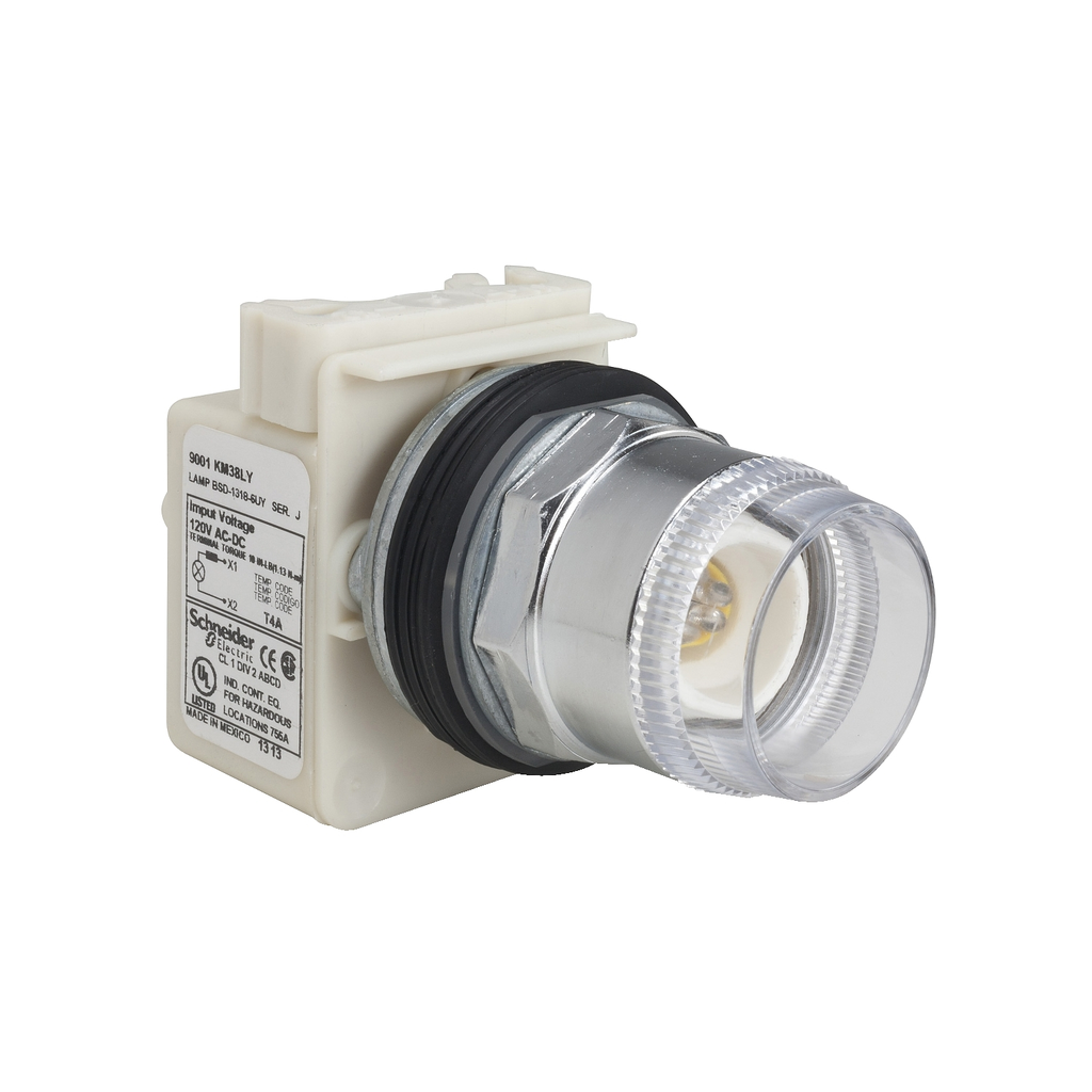 Mayer-DDS-Head for illuminated push button, Harmony 9001K, metal, projecting, without cap, 30mm, spring return, 110...120V-1