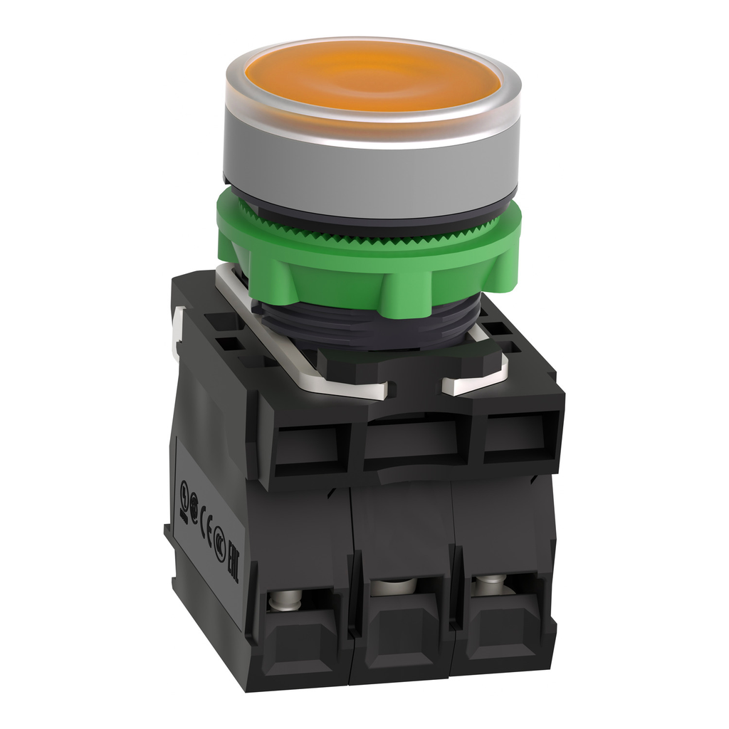 Mayer-DDS-Illuminated push button, Harmony XB5, grey bezel, orange flush, 22mm, universal LED, spring return, 1NO + 1NC, 24V AC-2