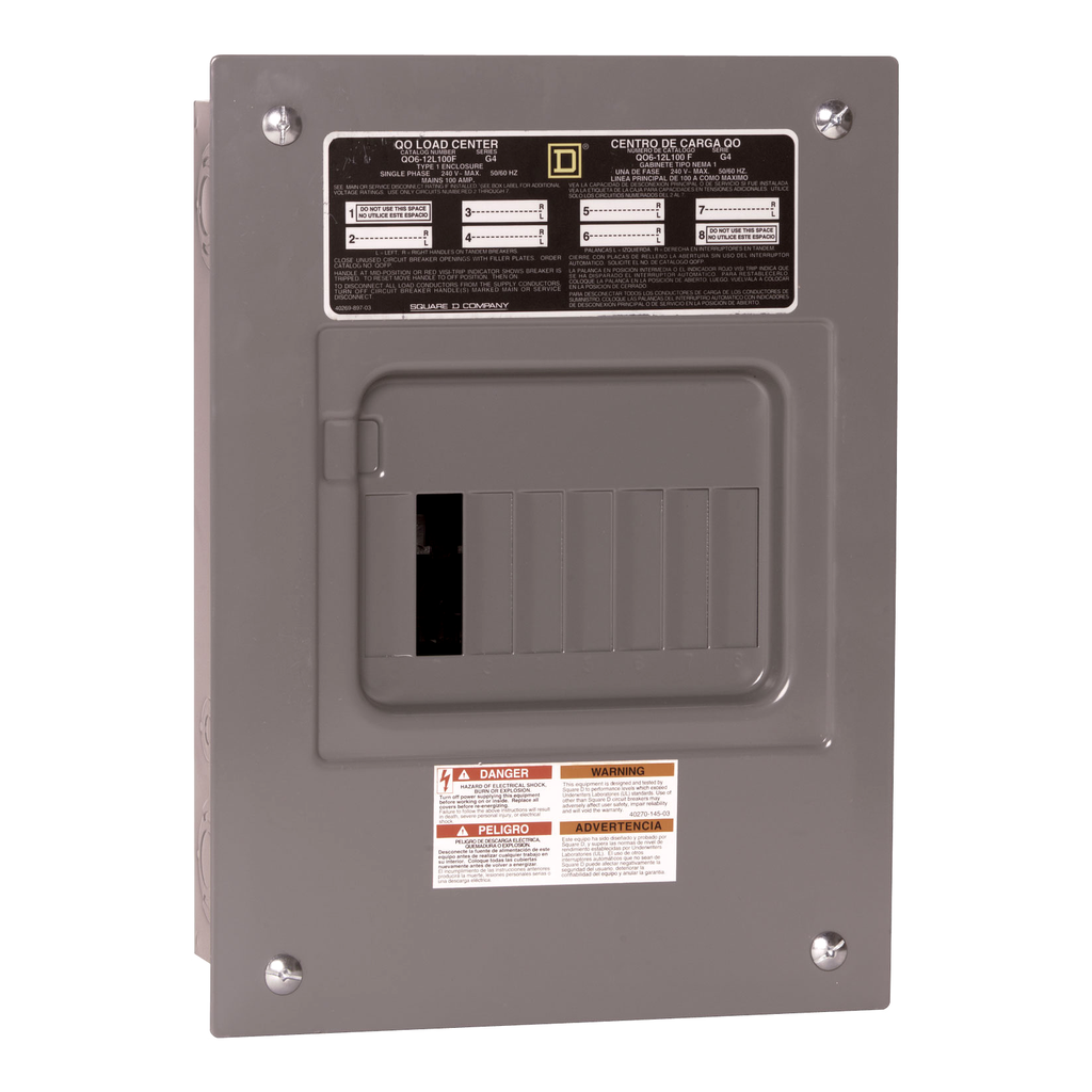 Mayer-DDS-Load center, QO, 1 phase, 6 spaces, 12 circuits, 100A fixed main lugs, NEMA1, flush cover-2
