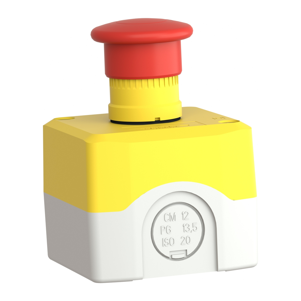 Mayer-DDS-Harmony, yellow control station, red mushroom head push button, 40 mm push pull, 1 NC-2