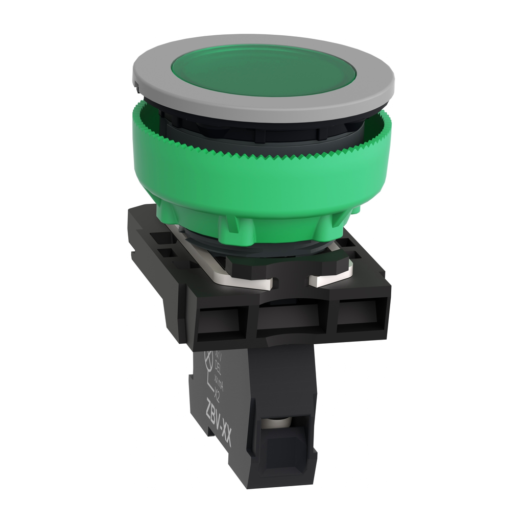 Mayer-DDS-Pilot light, Harmony XB5, grey bezel, green, universal LED, plain lens, screw clamp terminals, 24V-2