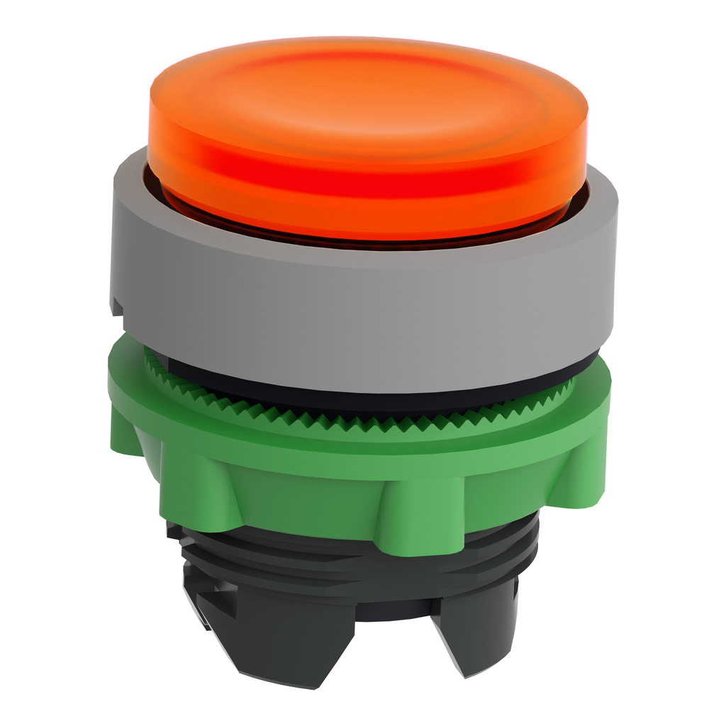 Mayer-DDS-Head for illuminated push button, Harmony XB5, grey bezel, orange projecting, 22mm, universal LED, spring return, plain lens-2