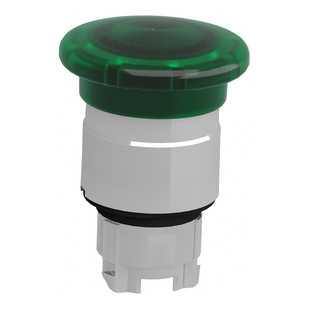 Mayer-DDS-Head for illuminated push button, Harmony XB4, green mushroom 40mm, 22mm, latching, push pull to release, universal LED, unmarked-2
