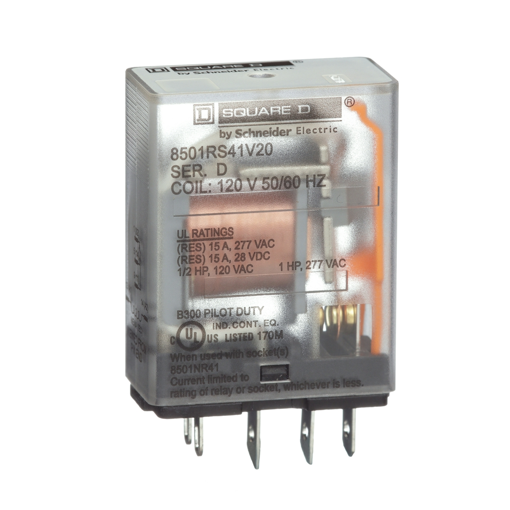 Mayer-DDS-Plug in relay, Type R, miniature, 1 HP at 277 VAC, 15A resistive at 120 VAC, 5 blade, SPDT, 1 NO, 1 NC, 12 VDC coil-2