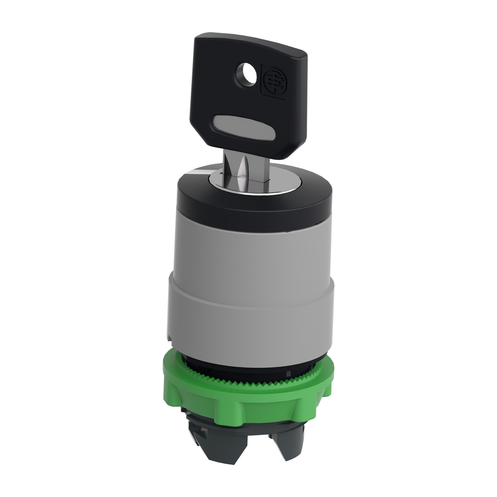 Mayer-DDS-Key switch selector head, Harmony XB5, plastic, black, 22mm, key Dom 8D1, 2 positions, stay put, key withdrawal in any position, grey bezel-2