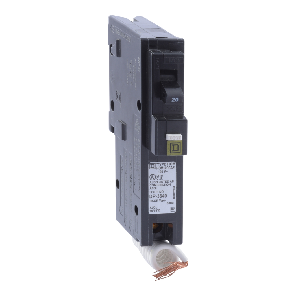 Mayer-DDS-Mini circuit breaker, Homeline, 20A, 1 pole, 120VAC, 10kA AIR, combo arc fault, pigtail neutral, plug in, UL [TAA]-2