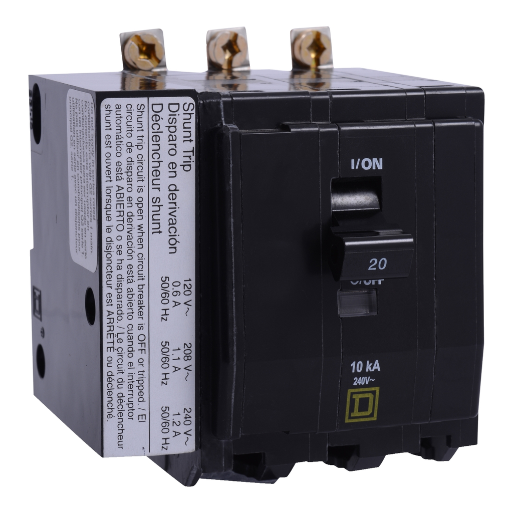 Mayer-DDS-Mini circuit breaker, QO, 30A, 3 pole, 120/240VAC, 10kA, bolt on, AC shunt, ring-1