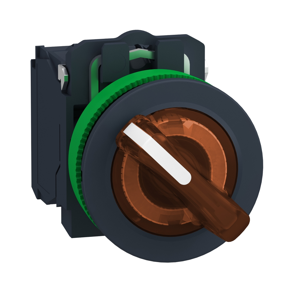 Mayer-DDS-Illuminated selector switch, Harmony XB5, grey plastic, orange handle, 30mm, universal LED, 2 positions, 1NO + 1NC, 110...120V AC-2