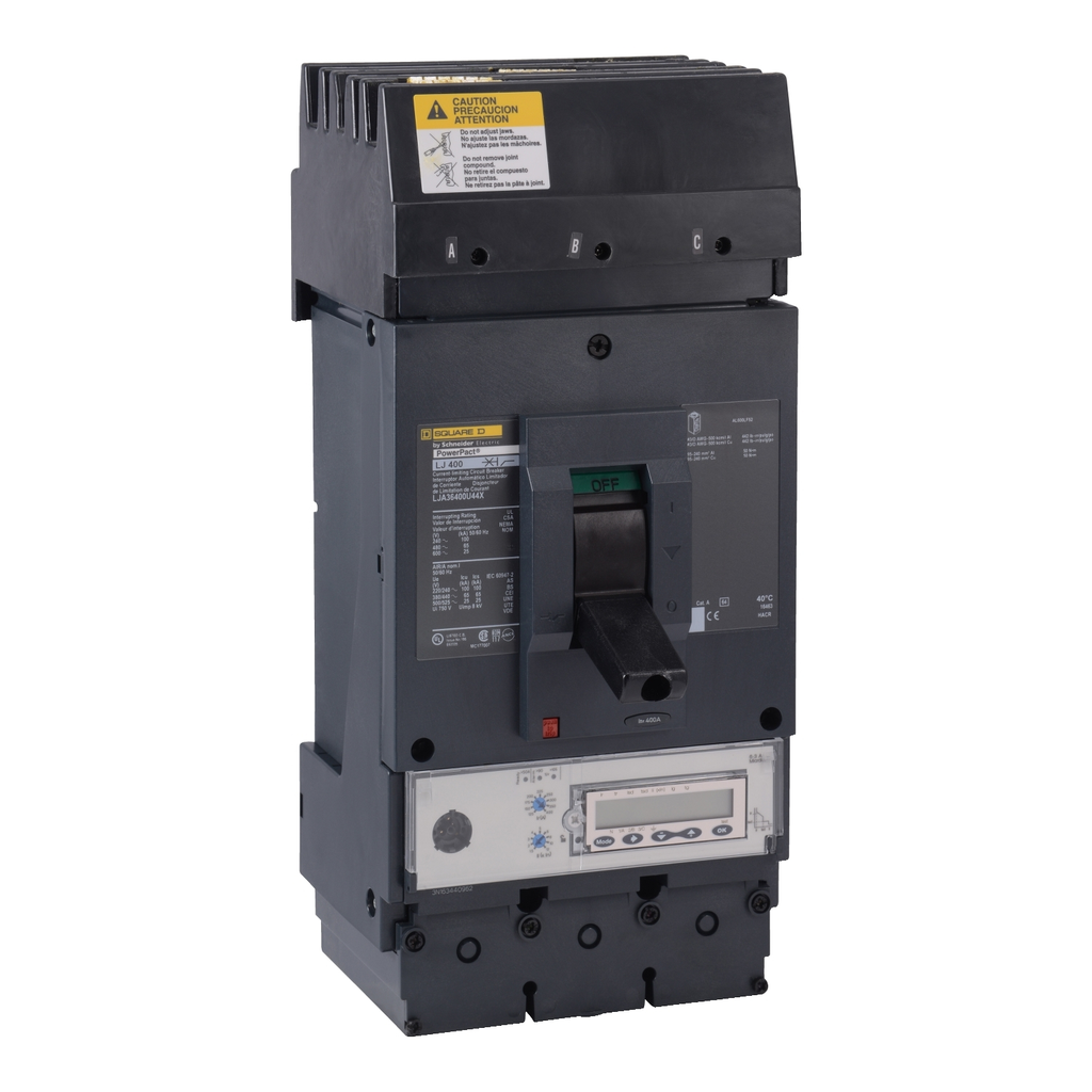 Mayer-DDS-Circuit breaker, PowerPacT L, 400A, 3 pole, 600VAC, 25kA, I-Line, MicroLogic 6.3A, 80%, ABC-1