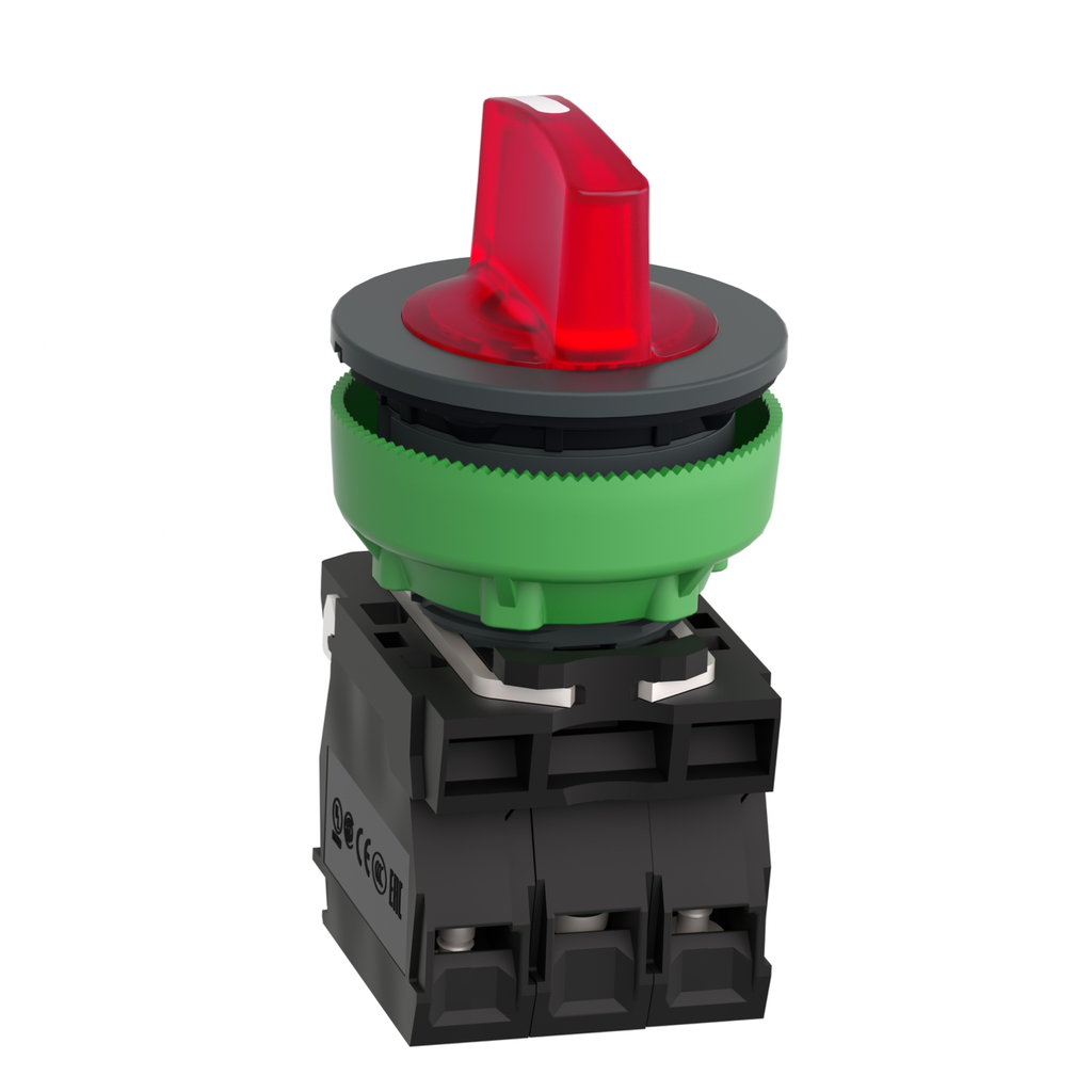 Mayer-DDS-Illuminated selector switch, Harmony XB5, grey plastic, red handle, 30mm, universal LED, 3 positions, 1NO + 1NC, 24V AC DC-2