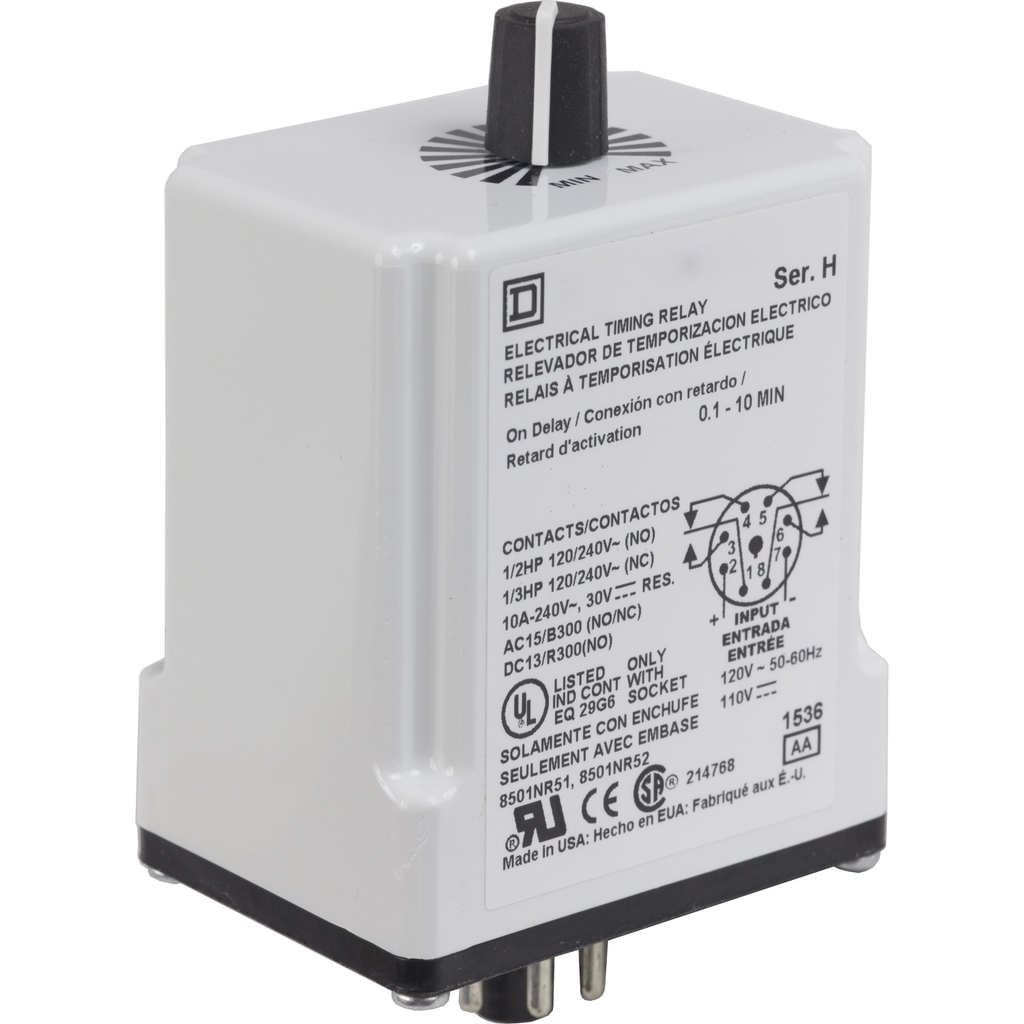 Mayer-DDS-Timing Relay, Type JCK, plug In, on delay, adjustable time, 0.3 to 30 minutes, 10A, 240 VAC, 120 VAC/110 VDC-2