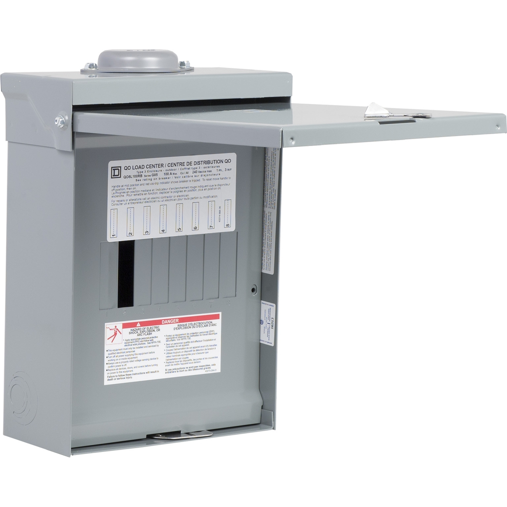 Mayer-DDS-Load center, QO, 1 phase, 8 spaces, 8 circuits, 100A convertible main lugs, NEMA3R-1
