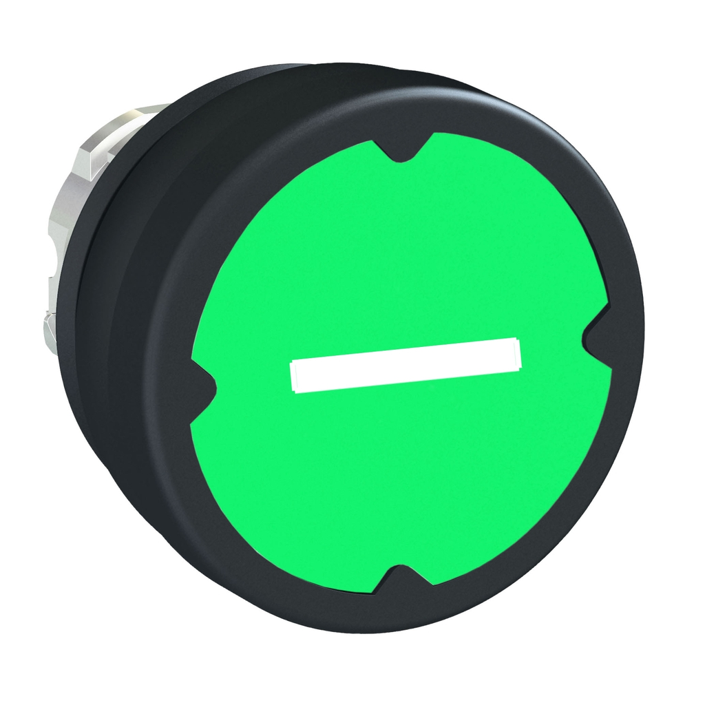Mayer-DDS-Head for push button, Harmony XB4, push button harsh environment, green, with marking legend, rotated 90degrees-1