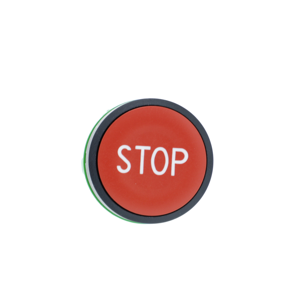 Mayer-DDS-Head for non illuminated push button, Harmony XB5, plastic, flush, red, 22mm, spring return, marked STOP-2