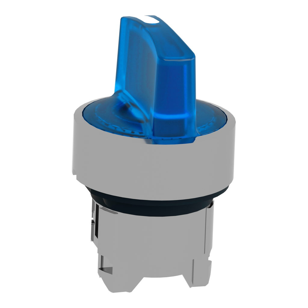 Mayer-DDS-Head for illuminated selector switch, Harmony XB4, chromium metal, blue handle, 22mm, universal LED, 3 positions,-2