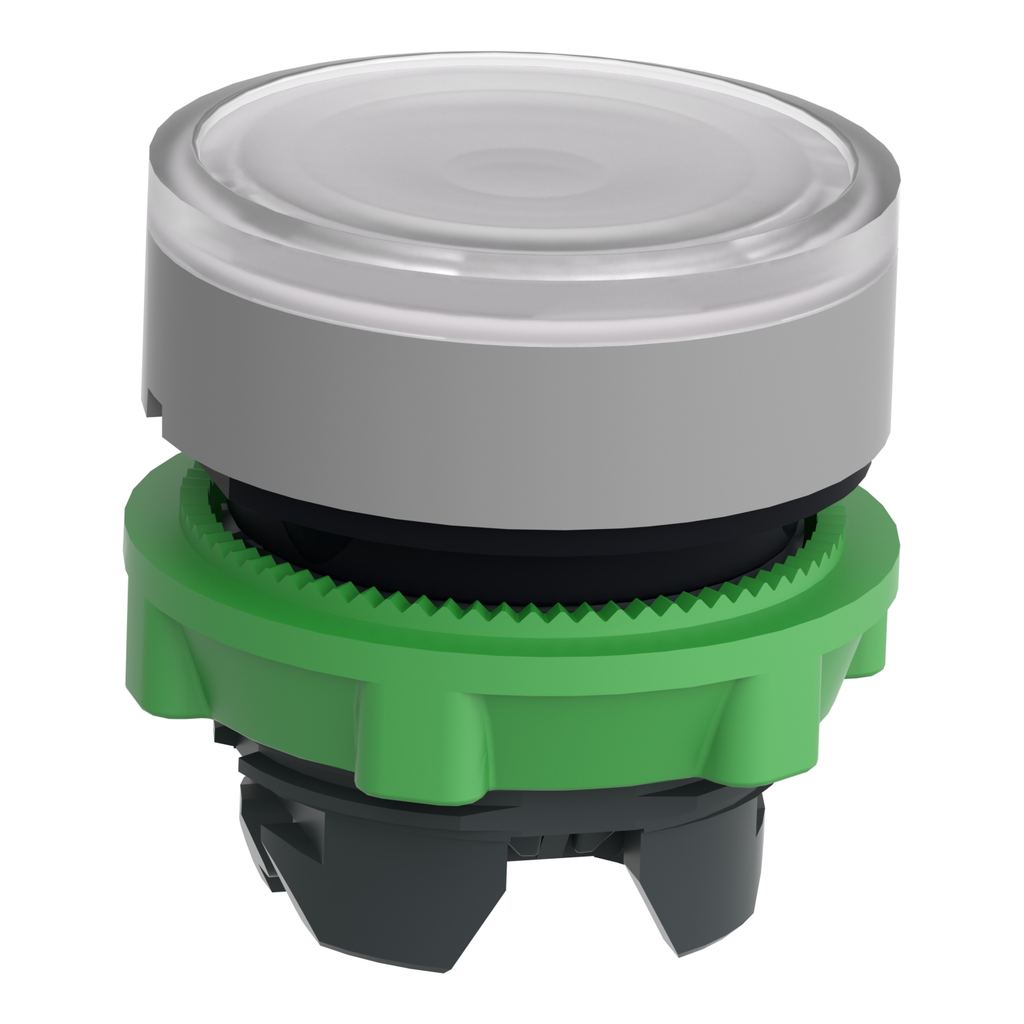 Mayer-DDS-Head for illuminated push button, Harmony XB5, grey bezel, white flush, 22mm, universal LED, spring return, plain lens-2