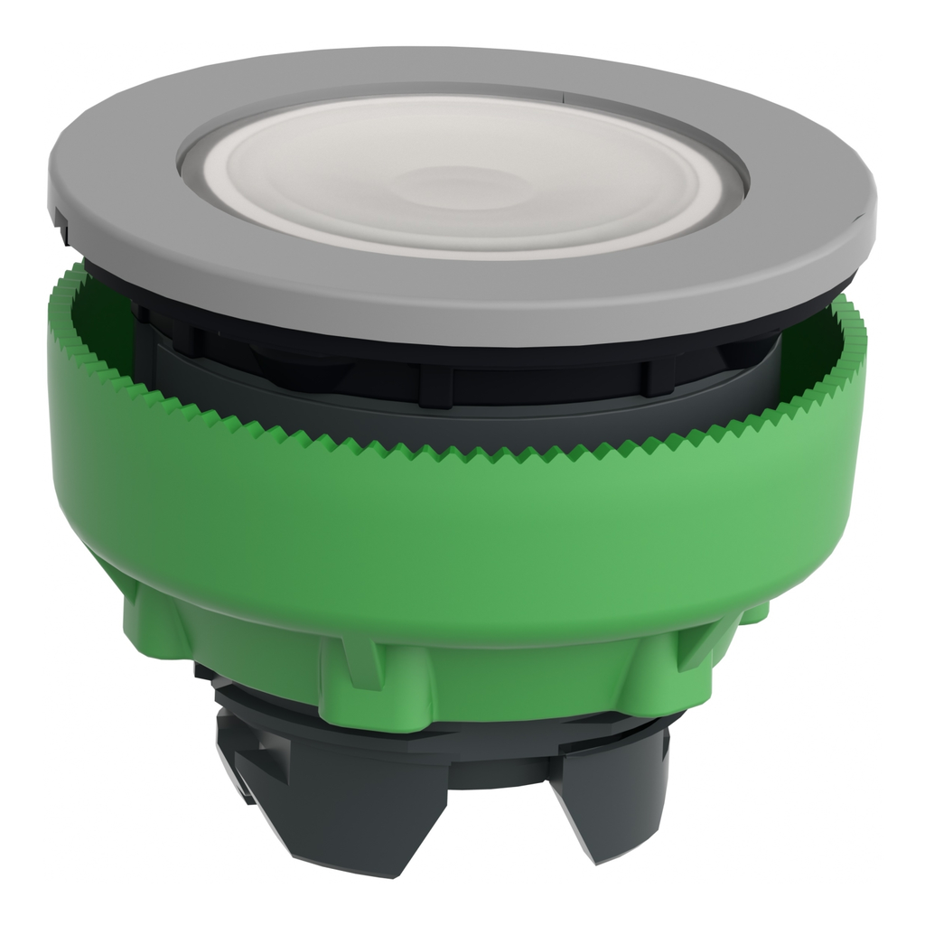 Mayer-DDS-Head for illuminated push button, Harmony XB5, grey bezel, white flush mounted, 30mm, universal LED, push-push, unmarked-2