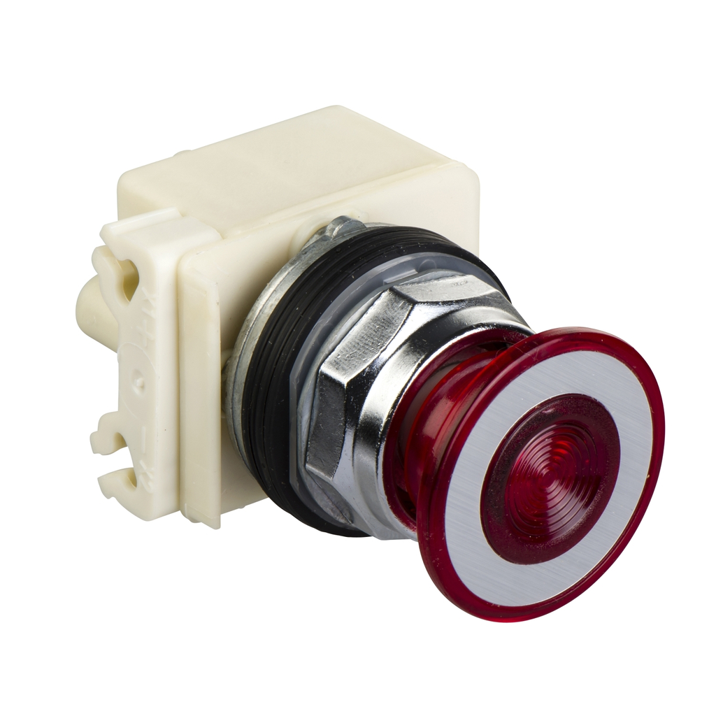 Mayer-DDS-30mm push button, Type K, illuminated maintained push pull mushroom, 120VAC/VDC red LED, red mushroom, NEMA 4, 13-1