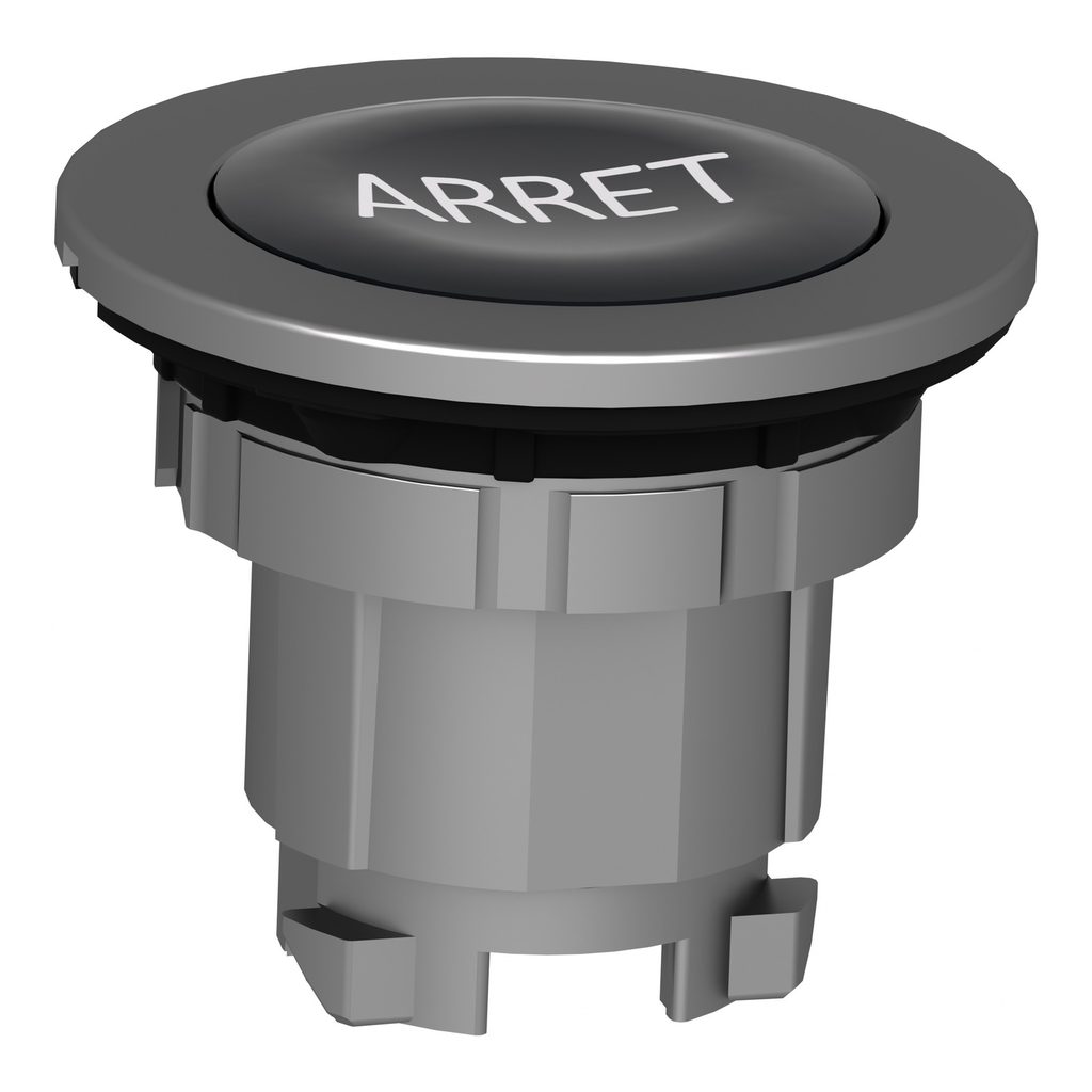 Mayer-DDS-Head for illuminated push button, Harmony XB4, metal, black flush, 30mm, spring return, white marked ARRET-2