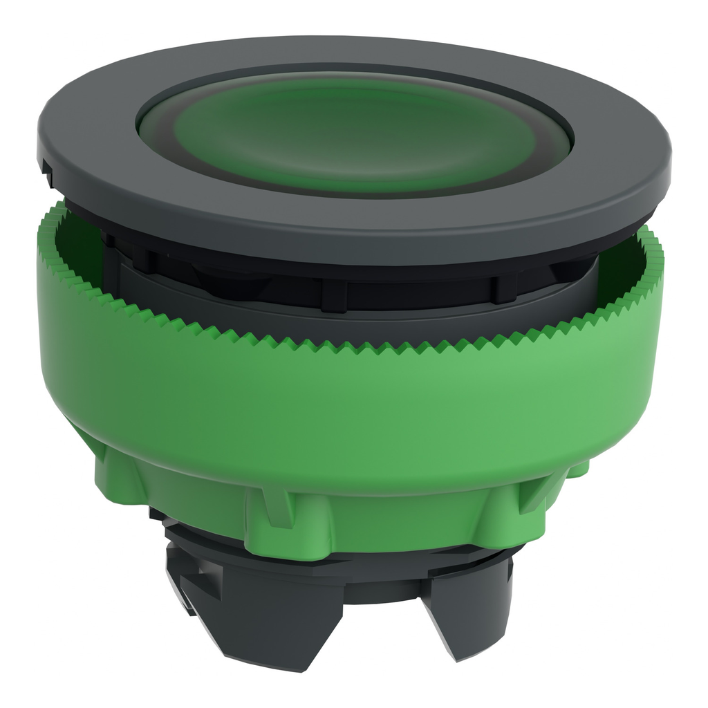 Mayer-DDS-Head for illuminated push button, Harmony XB5, green, white, 30mm, universal LED, plain lens-2