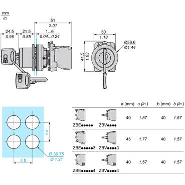 Mayer-DDS-Head for key selector switch, Harmony XB5, flush mounted 8D1 2 pos stay put-2