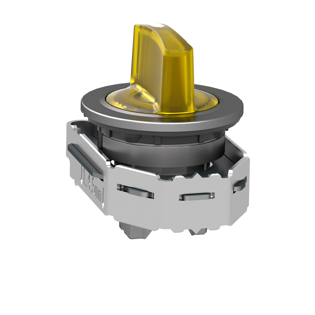 Mayer-DDS-Head for illuminated selector switch, Harmony XB4, metal, yellow handle, 30mm, universal LED, 3 positions, left to center-2