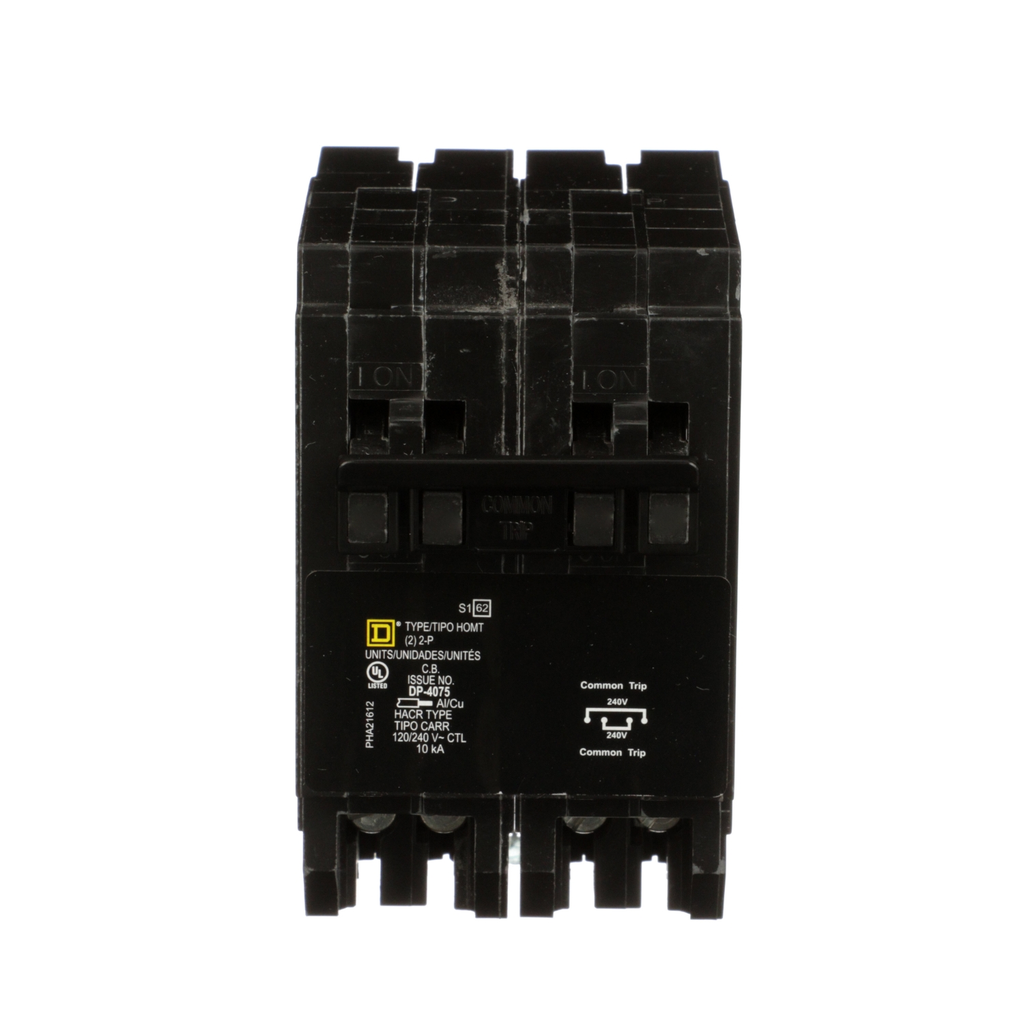 Mayer-DDS-Quad tandem circuit breaker, Homeline, 1 x 2 pole at 30A, 1 x 2 pole at 50A, 120/240VAC, 10kA AIR, plug in, UL-2
