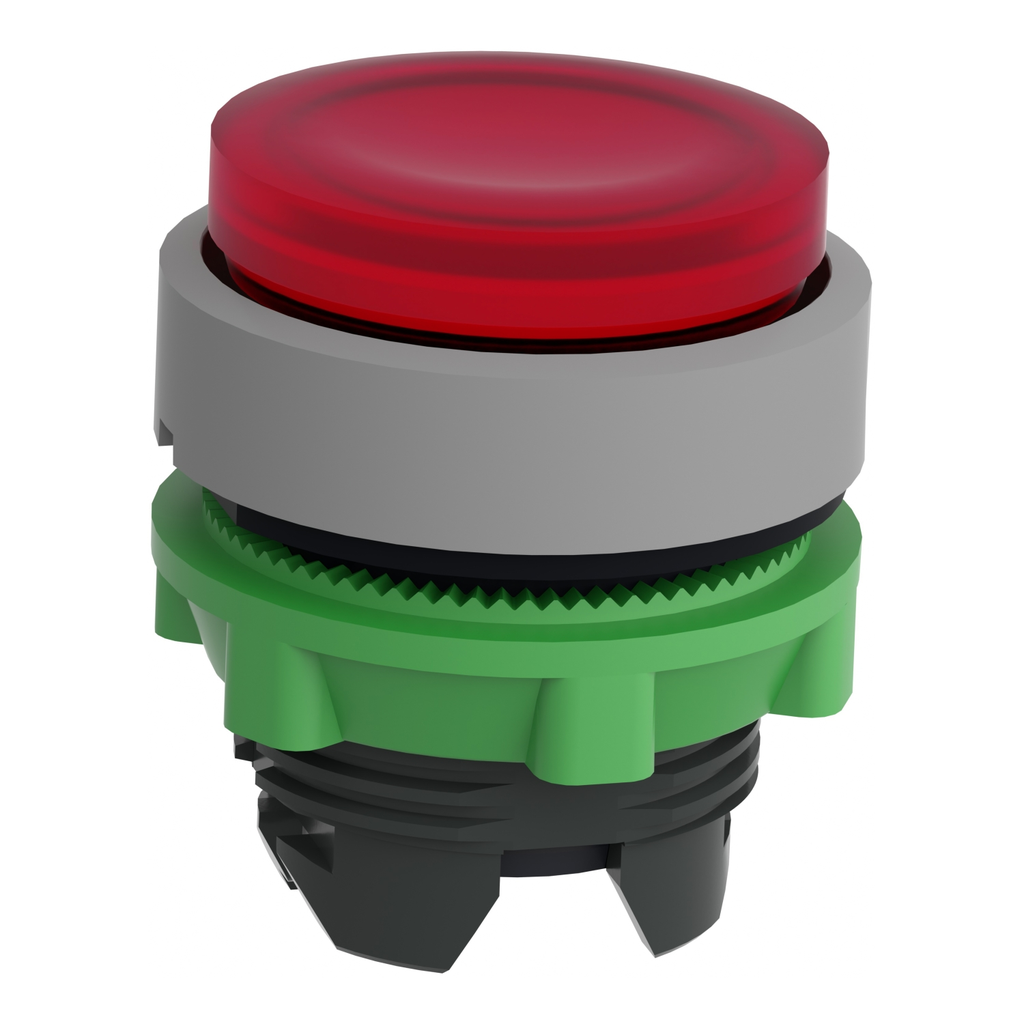 Mayer-DDS-Head for illuminated push button, Harmony XB5, grey bezel, red projecting, 22mm, universal LED, push-push, unmarked-2