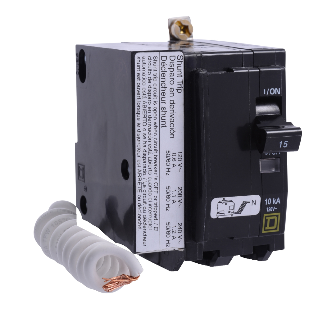 Mayer-DDS-Mini circuit breaker, QO, 15A, 2 pole, 120VAC, 10kA, bolt on, switch neutral, AC shunt-1
